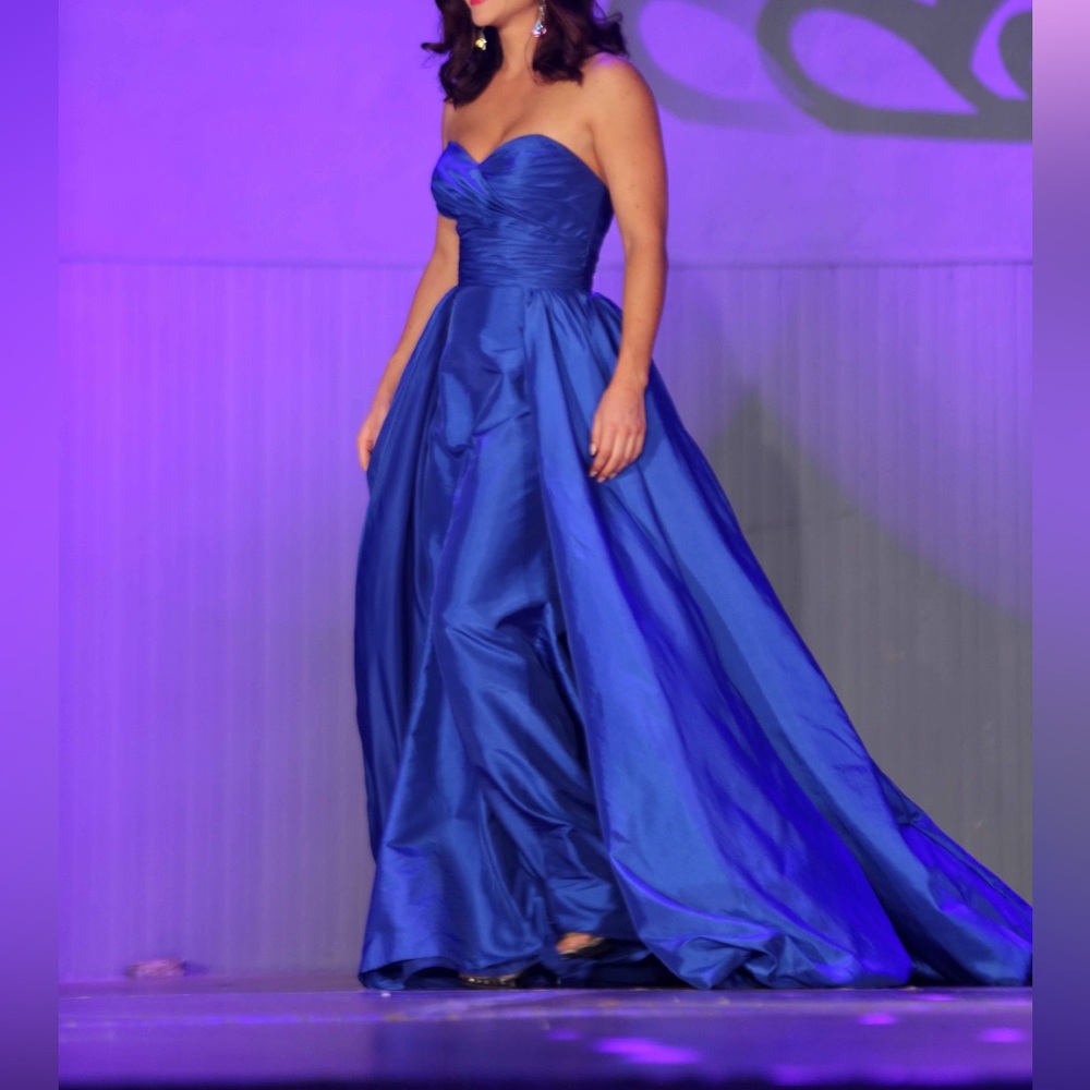 Mac Duggal Blue Strapless Pageant Dress